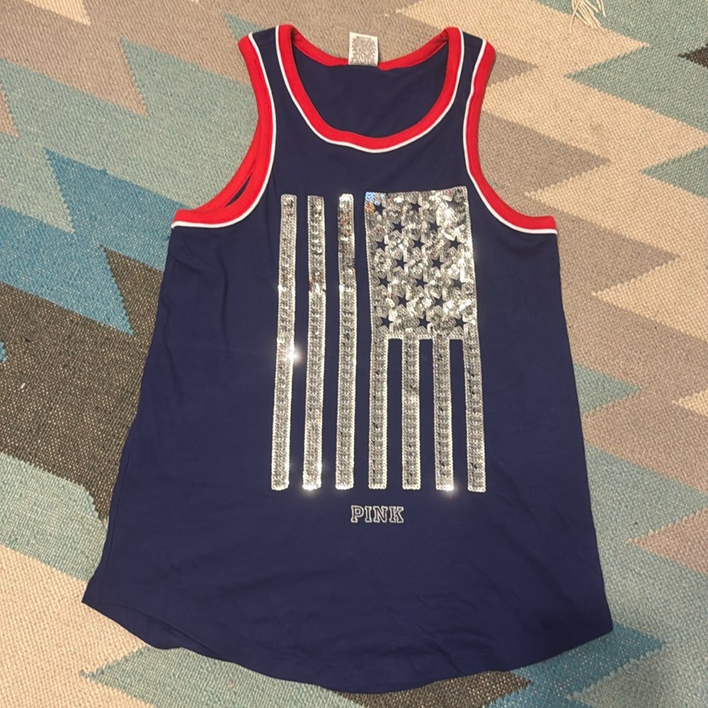 VS PINK Sequin American Flag XS Tank